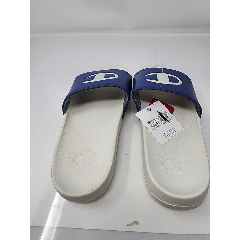 Champion Mens Slide Sandals Blue Faux Leather Athletic Size 10